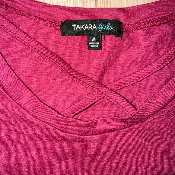 Takara Maroon and White Striped Sleeve Tee - Picture 4 of 4